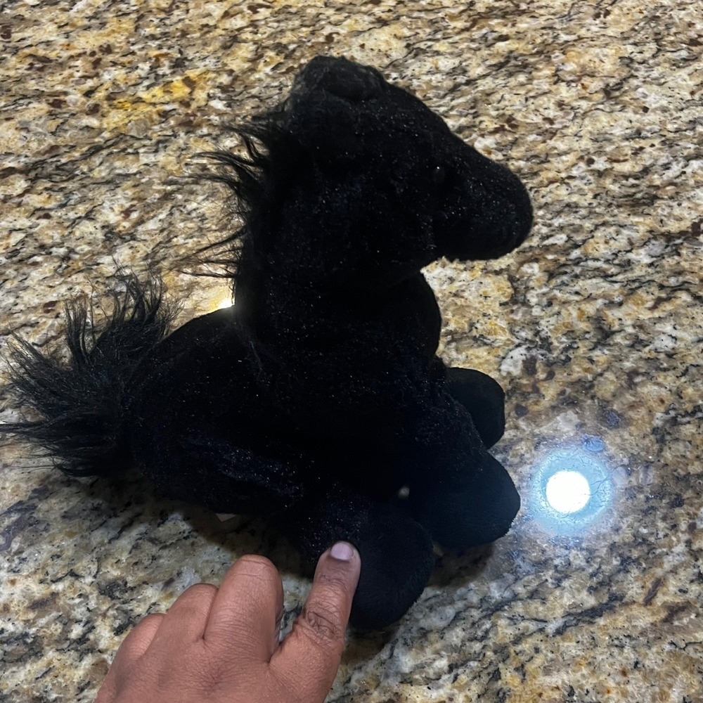 Ganz Webkinz Black Stallion Horse Plush Shimmer Fur Magic W Logo 8.5 Inch